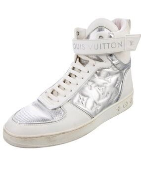 Louis Vuitton White & Silver Monogram High-Top Trainer